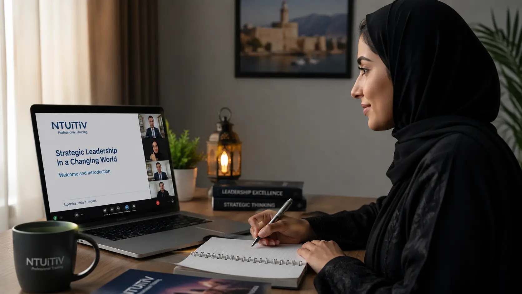 A woman taking part in an online NTUiTiV training session from her desk